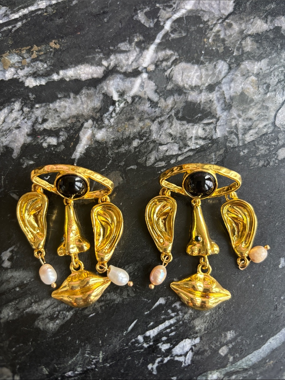 Gold-Plated Abstract Face Drop Earrings Schiaparelli-inspired